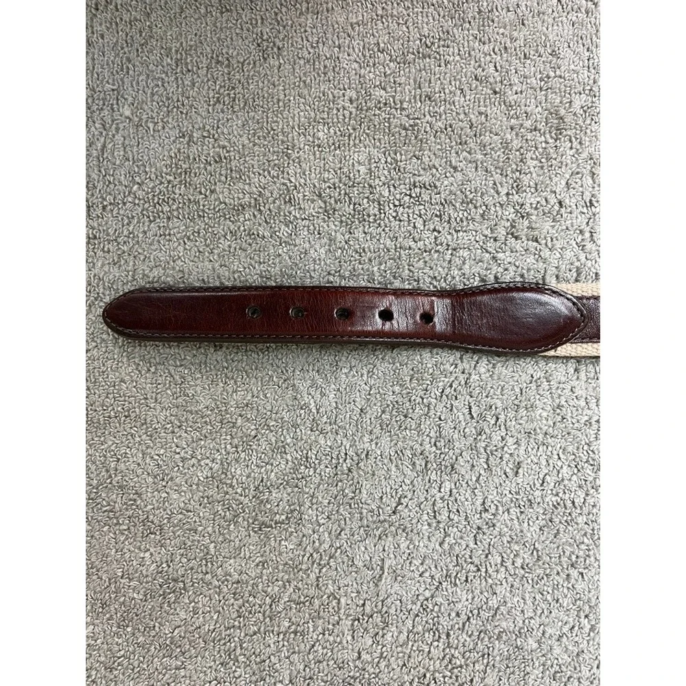 Southern Tide Mens Canvas Leather Skipjack Fish Belt Brown Tan Brass Buckle 36